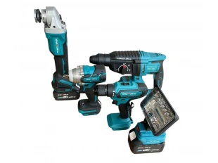 Set de ciocan rotopercutor fără fir, polizor unghiular, cheie, șurubelniță și lampă de lucru cu 3 baterii 36V 8Ah și încărcător KraftRoyal