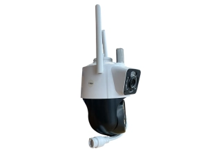 Cameră triplă WiFi rotativă pentru exterior, 12MP, cu AI, trei obiective și 50 de diode, ICSee, albă