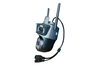 Cameră triplă WiFi rotativă pentru exterior, 12MP, cu AI, trei obiective și 50 de diode, ICSee, Negru