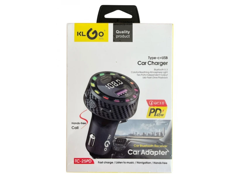 Încărcător auto / transmițător FM KLGO TC-25PD 45W 12 / 24V