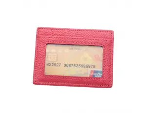 Portcard roz din piele naturală