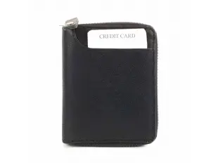 Suport pentru cărți de vizită din piele naturală neagră cu fermoar Suport pentru cărți de vizită din piele naturală neagră cu fermoar