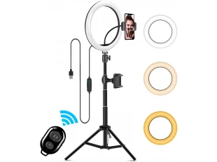 Inel luminos LED universal de 10" cu trepied 186 cm, diverse culori, YouTube, TikTok