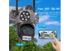 2 camere triplă rotative WiFi AI pentru exterior, 10MP, cu trei obiective, ICSee, neagră