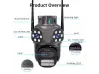 2 camere triplă rotative WiFi AI pentru exterior, 10MP, cu trei obiective, ICSee, neagră