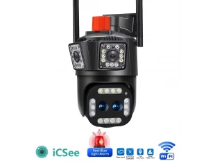Cameră IP WiFi inteligentă triplă de 12MP cu obiectiv dublu și zoom 10× iCSee 