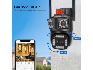 Cameră IP WiFi inteligentă triplă de 12MP cu obiectiv dublu și zoom 10× iCSee 
