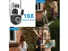 Cameră triplă WiFi rotativă pentru exterior, 12MP, cu AI, trei obiective și zoom 10x, ICSee, albă