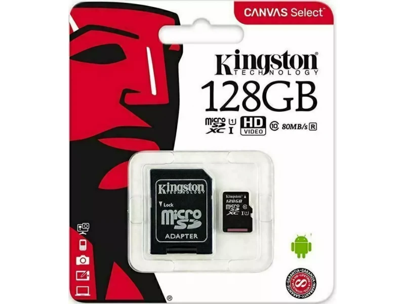 Card de memorie MicroSD Kingston 128GB Clasa 10 + adaptor SD