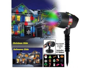 Proiector LED festiv cu 12 diapozitive colorate pentru Crăciun