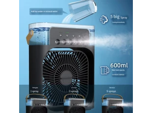 Mini ventilator de aer condiționat cu ceață de apă, silențios, portabil, pentru casă, birou, camping - Negru