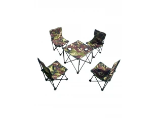 Set camping masă pliabilă camuflaj cu 4 scaune + geantă de transport