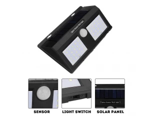 Proiector solar cu 40 de diode LED pentru montare pe perete cu senzor de mișcare PIR