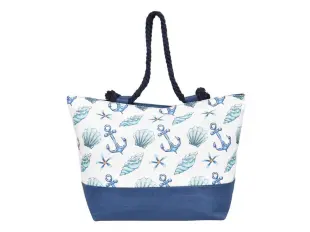 Geantă de plajă albastră cu scoici și ancore