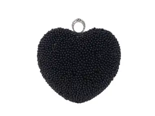 Geantă neagră formală cu perle - inimă