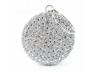 Geantă rotundă argintie strălucitoare