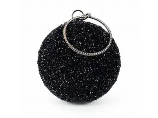 Geantă rotundă neagră strălucitoare