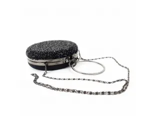 Geantă rotundă neagră strălucitoare