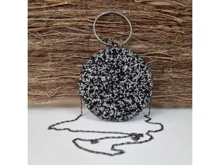 Geantă rotundă neagră strălucitoare - Steisi