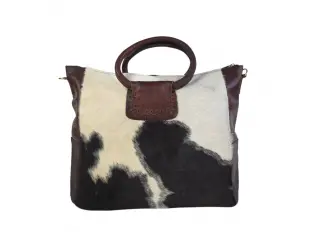 Geantă din piele maro cu blană