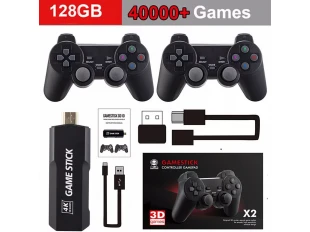 Consolă retro wireless Game Stick X2, 40.000 de jocuri video, 9 emulatoare, 128 GB, 2x controller wireless 2.4 GHz