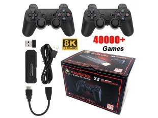 Consolă retro wireless Game Stick X2, 40.000 de jocuri video, 9 emulatoare, 128 GB, 2x controller wireless 2.4 GHz