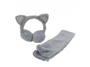 Clapete gri pentru urechi cu eșarfă - Pisică