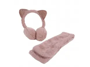 Clapete roz pentru urechi cu eșarfă - Pisică