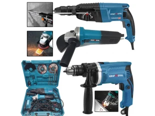 Set de ciocan perforator, polizor unghiular 125 mm și burghiu 1200W KraftRoyal