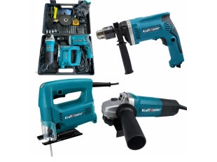 Set polizor unghiular 3 în 1, burghiu și ferăstrău KraftMaster cu scule