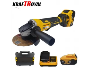Polizor unghiular fără fir KraftRoyal 36V 8.0 Ah + 2 baterii și încărcător într-o geantă