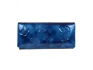 Poșetă albastră din piele lăcuită cu fluturi
