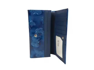 Poșetă albastră din piele lăcuită cu fluturi