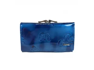 Poșetă albastră din piele lăcuită cu fluturi - Meras