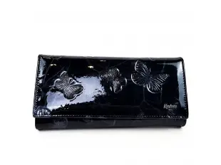 Poșetă neagră din piele lăcuită - fluturi