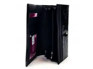 Poșetă neagră din piele lăcuită - fluturi