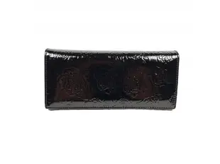 Poșetă neagră din piele lăcuită - trandafiri