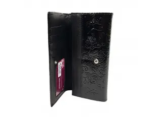 Poșetă neagră din piele lăcuită - trandafiri