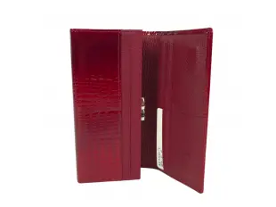 Poșetă roșie din piele lăcuită cu clips și magnet