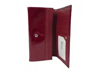 Poșetă roșie din piele lăcuită cu clips - trandafiri