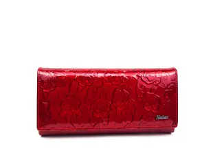 Poșetă roșie din piele lăcuită - trandafiri
