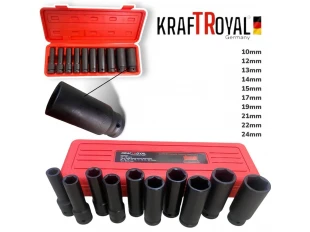 Set chei tubulare de impact KRAFTROYAL, 10 bucăți, 1/2, 13 – 26 mm