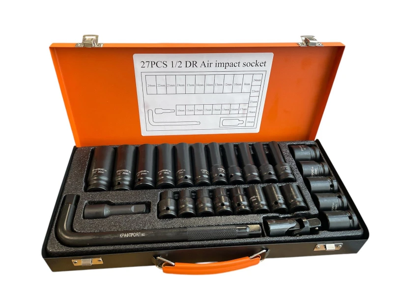 Set chei tubulare de impact KRAFTROYAL, 27 bucăți, 1/2, 8 – 24 mm - Adânci și scurte