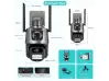 2 buc. Cameră duală rotativă WiFi AI pentru exterior, 8MP, cu două obiective, ICSee, neagră