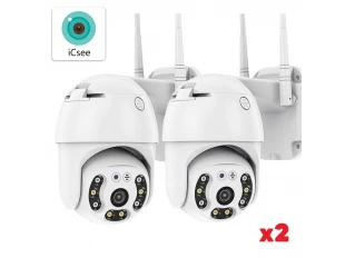 2 buc. Cameră WiFi rotativă AI pentru exterior 5MP, ICSee, albă