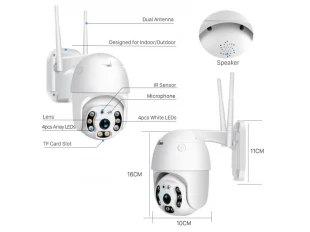Cameră WiFi rotativă de exterior cu inteligență artificială de 5MP, ICSee, albă