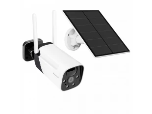 Cameră wifi wireless pentru supraveghere exterioară cu baterie și panou solar 3MPX, ICSee, Negru