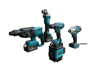 Set de ciocan perforator fără fir, polizor unghiular, cheie, șurubelniță și laser pentru construcții cu 16 linii