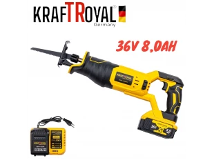 Ferăstrău sabie fără fir KraftRoyal 36v cu 2 baterii 8ah, încărcător și geantă