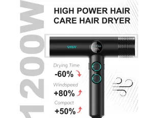 Uscător de păr profesional VGR-401 negru cu ioni negativi, motor BLDC pentru uscare rapidă cu zgomot redus, afișaj LED